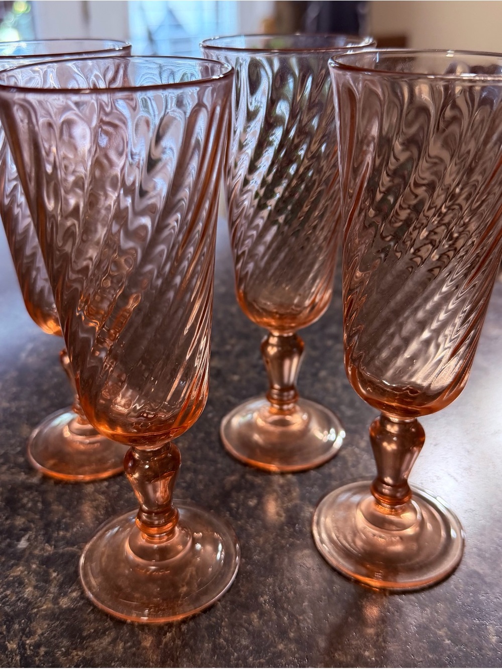 Vintage French Pink Swirled Glass Goblets - Set of 4